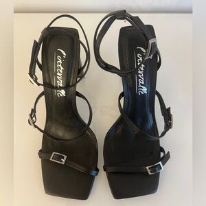 L’intervalle Bonaparte Black Strappy Square-Toe Heeled Sandals